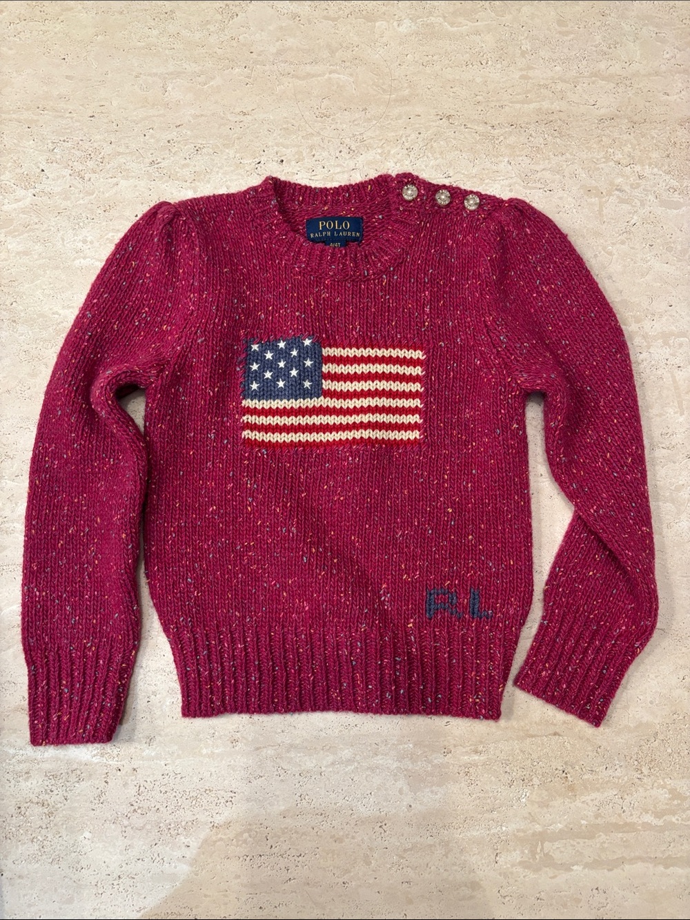 Polo by Ralph Lauren Kids Burgundy Crewneck Sweater with Flag Motif